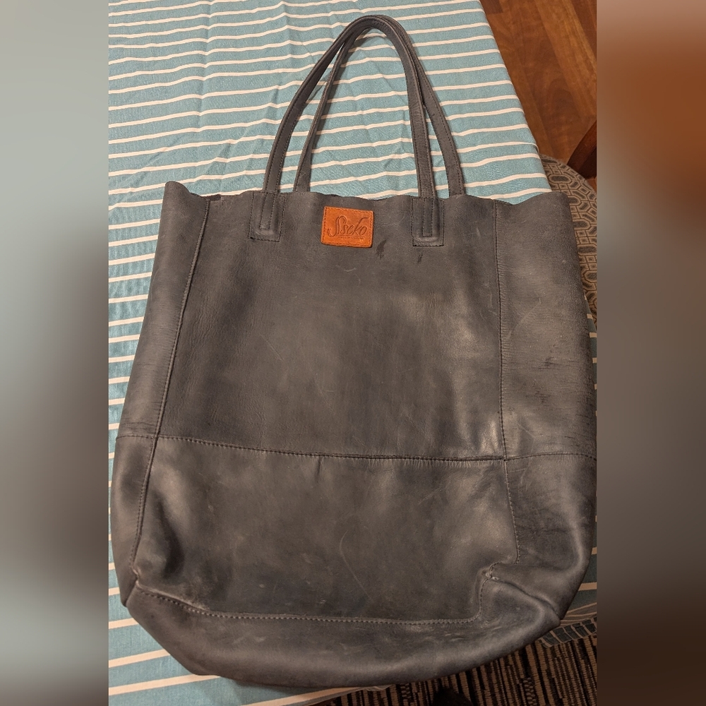 Sseko Leather Tote Bag - Deep Navy